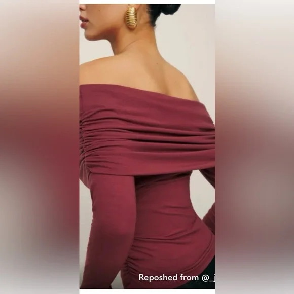 Reformation Florentina Off Shoulder Long Sleeve Top - Picture 2 of 5